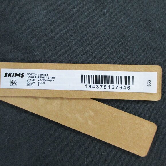 SKIMS Cotton Jersey Long Sleeve T Shirt Womens Small Soot Black Crewneck NEW - Picture 4 of 9